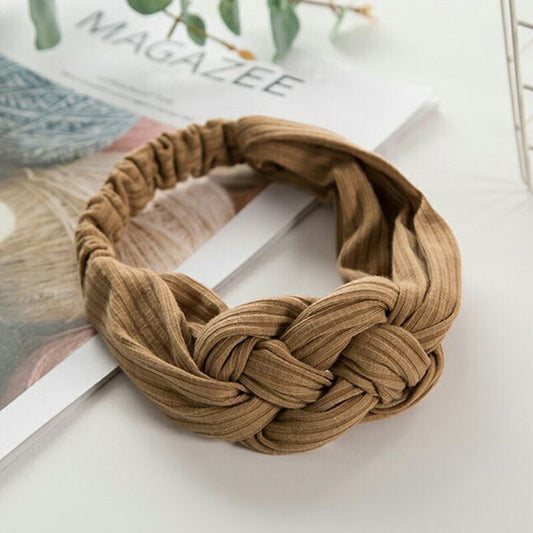 Khaki colored knotted hair band - Chinese knot headband