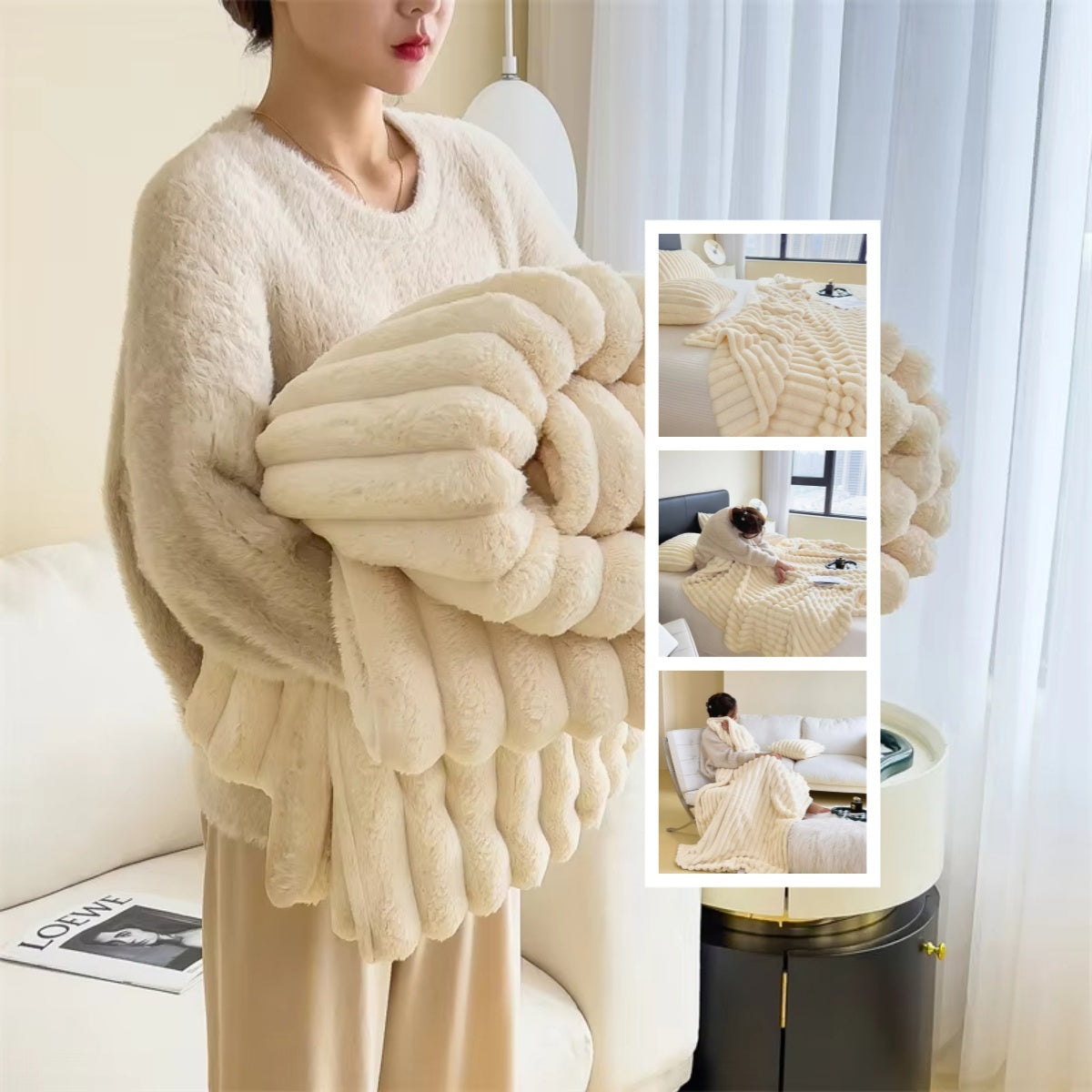 Bubble Velvet Blanket - khaki - Double sided with superior softness and durability