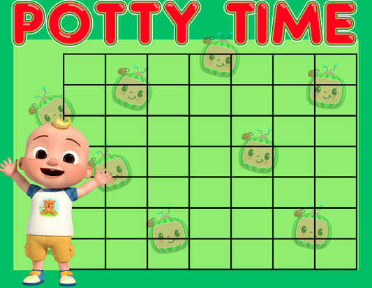 Cocomelon Potty Chart - Sticker Reward chart inspired by JJ! A green chart with JJ and the cocomelon watermelons!