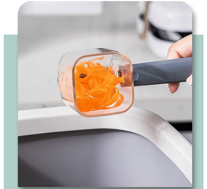 This innovative kitchen peeler has a cup attached to the top so no more peels flying all over your kitchen! 