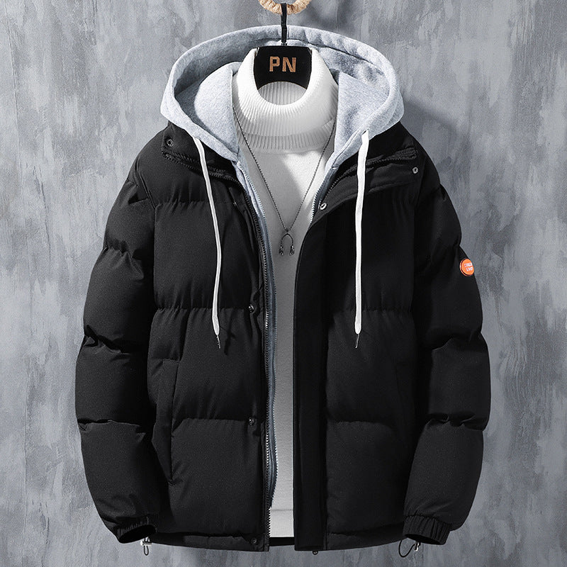 Step up your outerwear game with this Men's Hooded Jacket - Double Layer design with a slight puffer style look/ Adjustable hood  with a drawstring bottom to create that perfect customized fit just for you. Available in Black and Khaki- Pictured black