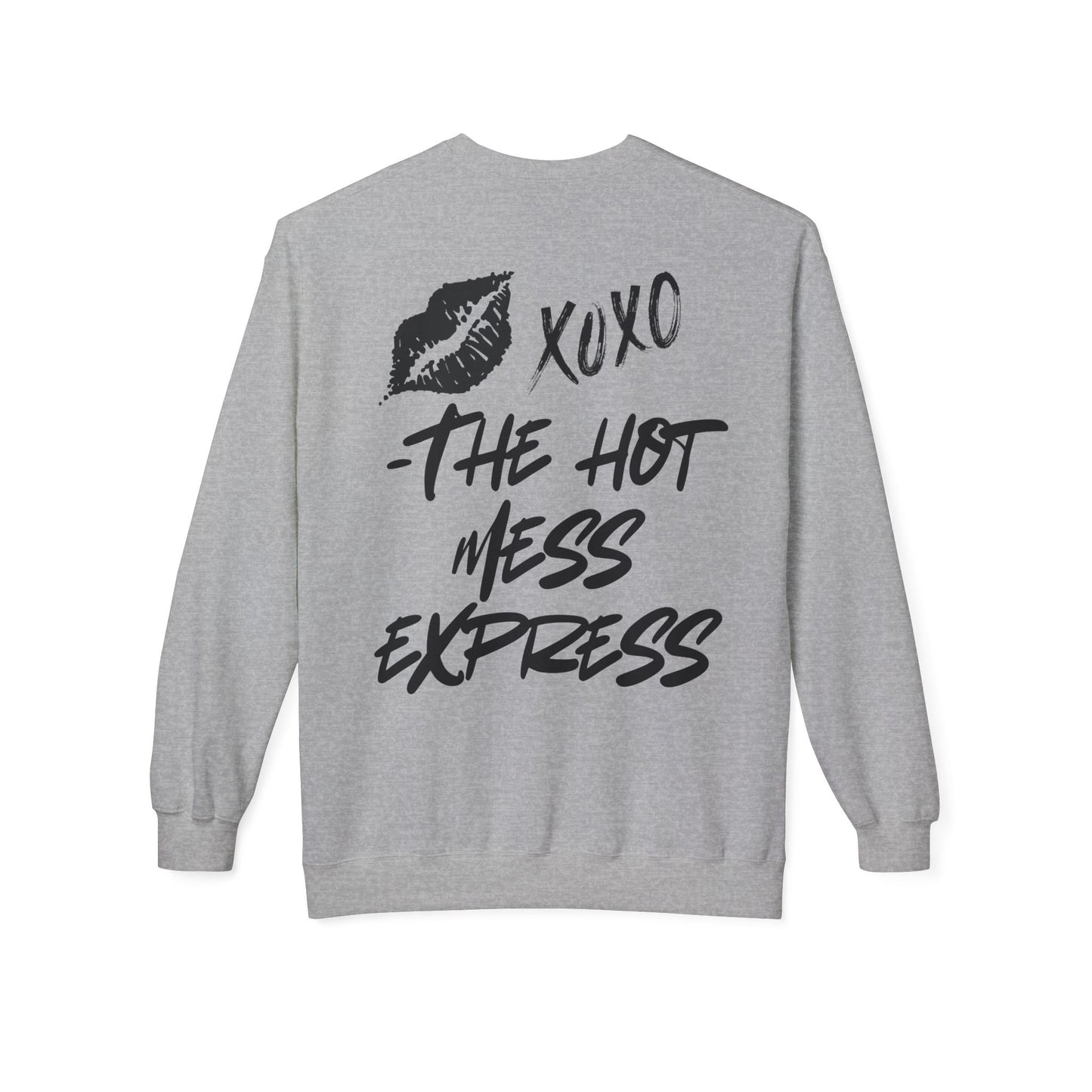 Embrace the individuality that only you have to offer! Our Perfect is Boring Crewneck Sweatshirt features that saying on the front with goofy eyes underneath and on the back is printed with a kiss mark xoxo - The Hot Mess Express - grey