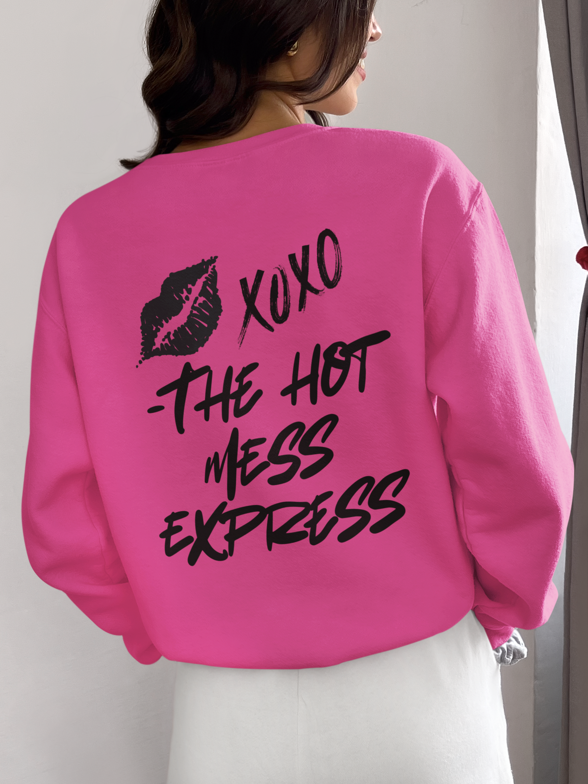 Embrace the individuality that only you have to offer! Our Perfect is Boring Crewneck Sweatshirt features that saying on the front with goofy eyes underneath and on the back is printed with a kiss mark xoxo - The Hot Mess Express - Pink Lemonade