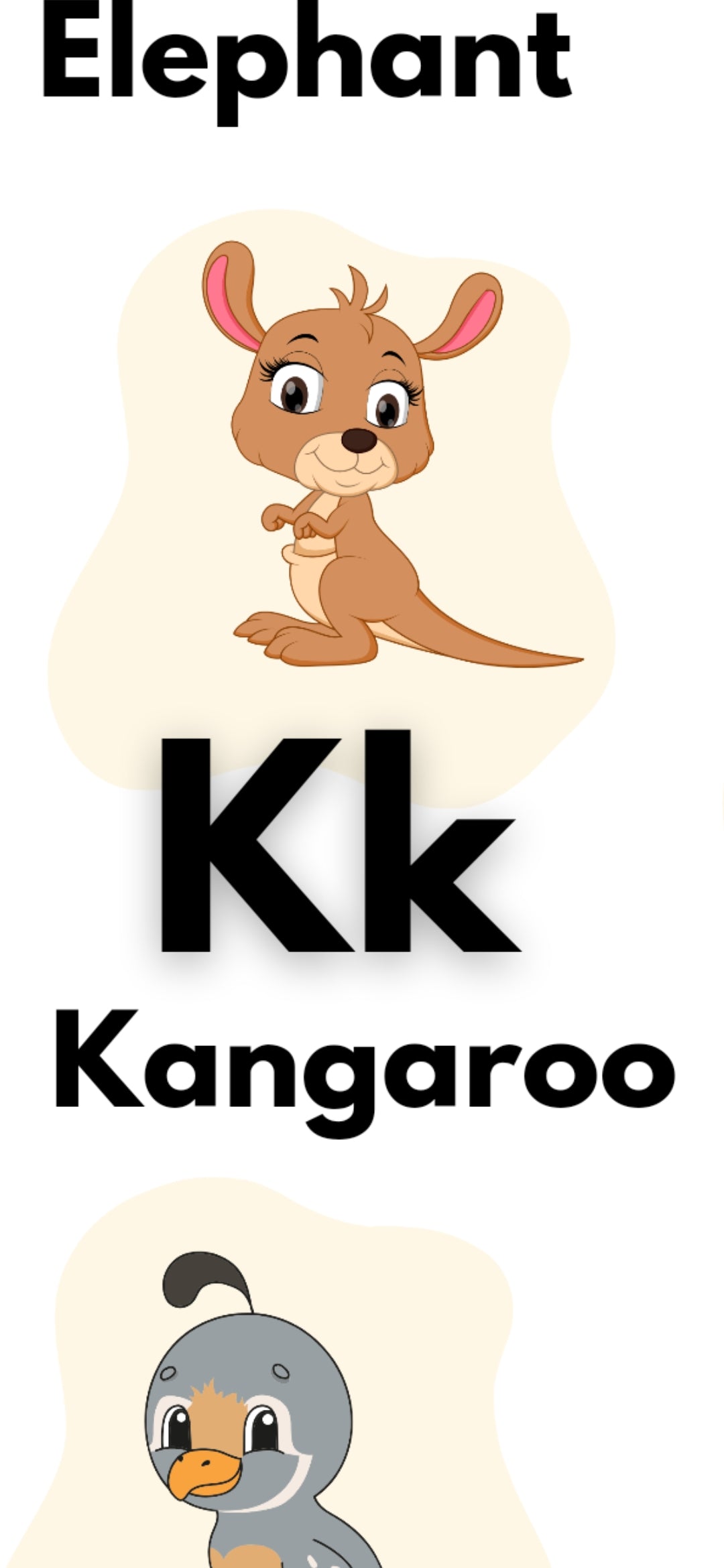 Kids Safari Alphabet Poster. Adorable safari animals representing each letter of the alphabet. Cute way to educate your little ones- Kk is for Kangaroo 