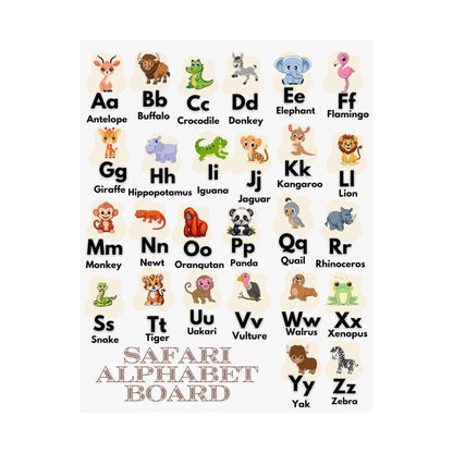 Safari Animal Alphabet Poster. Adorable baby safari animals representing each letter of the Alphabet. Ideal for back to school, nurseries, classrooms, and more. 