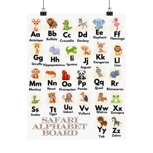 Safari Animal Alphabet Poster. Adorable baby safari animals representing each letter of the Alphabet. Ideal for back to school, nurseries, classrooms, and more. 