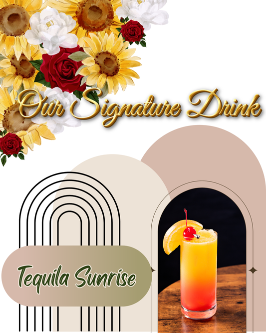 Wedding Signature Drink Sign. Beautiful sunflowers and Roses with aesthetic arches in neutral colors