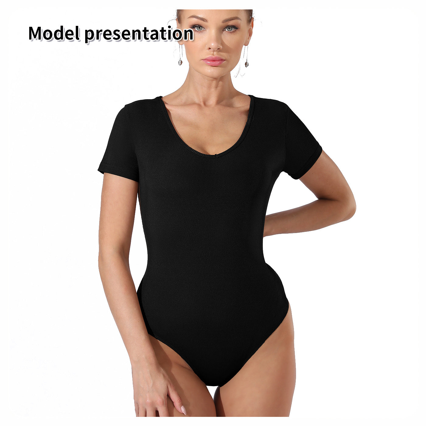 Womens Essential Slimming Bodysuit is a must have addition to all wardrobes. Dress it up or down with its versatile design. A flattering scoop neck and short sleeve design can be paired with any outfit. - black 