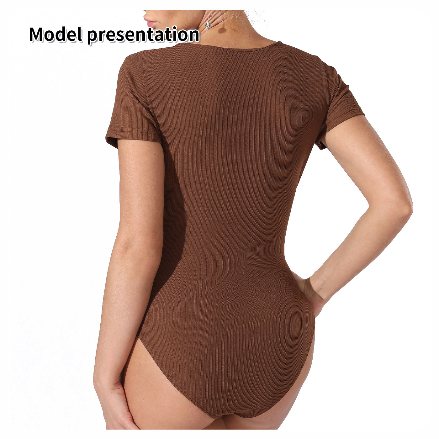 Womens Essential Bodysuit is a must have addition to all wardrobes. Dress it up or down with its versatile design. A flattering scoop neck and short sleeve design can be paired with any outfit. - coffee 