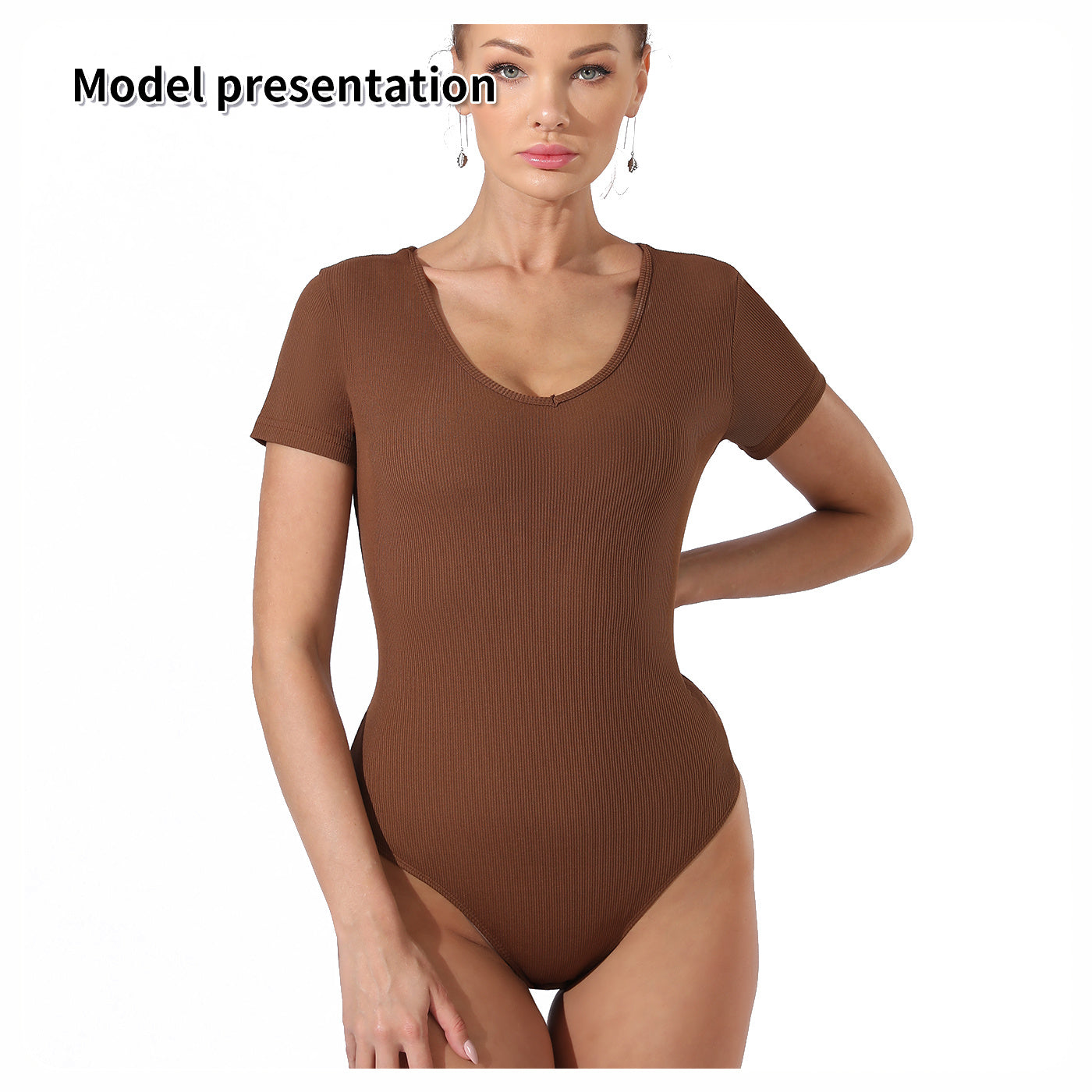 Womens Essential Bodysuit is a must have addition to all wardrobes. Dress it up or down with its versatile design. A flattering scoop neck and short sleeve design can be paired with any outfit. - coffee 