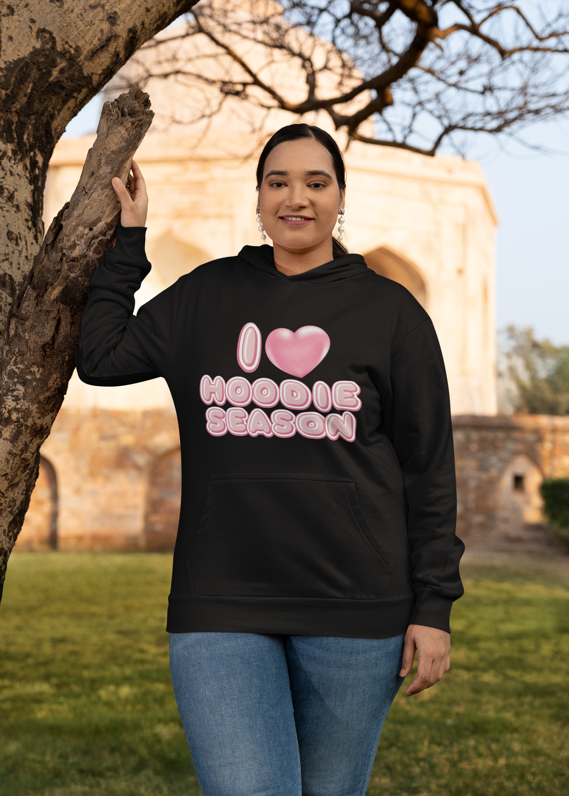 Womens pink bubble Hoodie - Pink bubble shaped font with a bubblegum pink heart bubble. Cute and playful addition to your closet for the fall and winter seasons - black