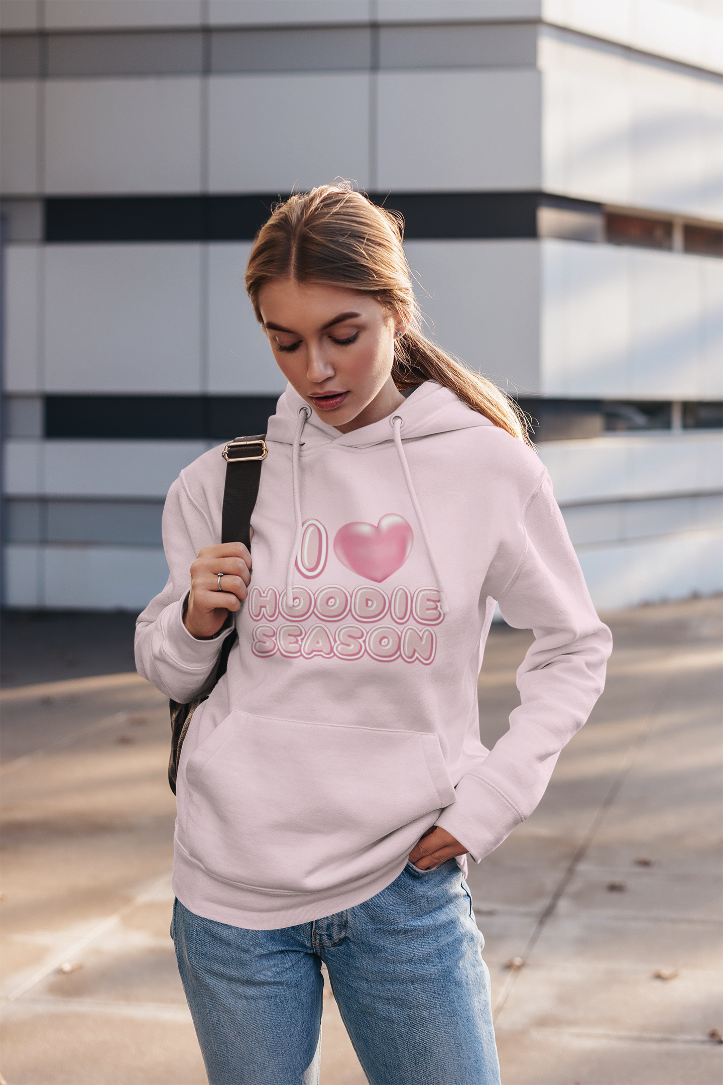 Womens Pink Bubble Hoodie - Pink bubble shaped font with a bubblegum pink heart bubble. Cute and playful addition to your closet for the fall and winter seasons - light pink